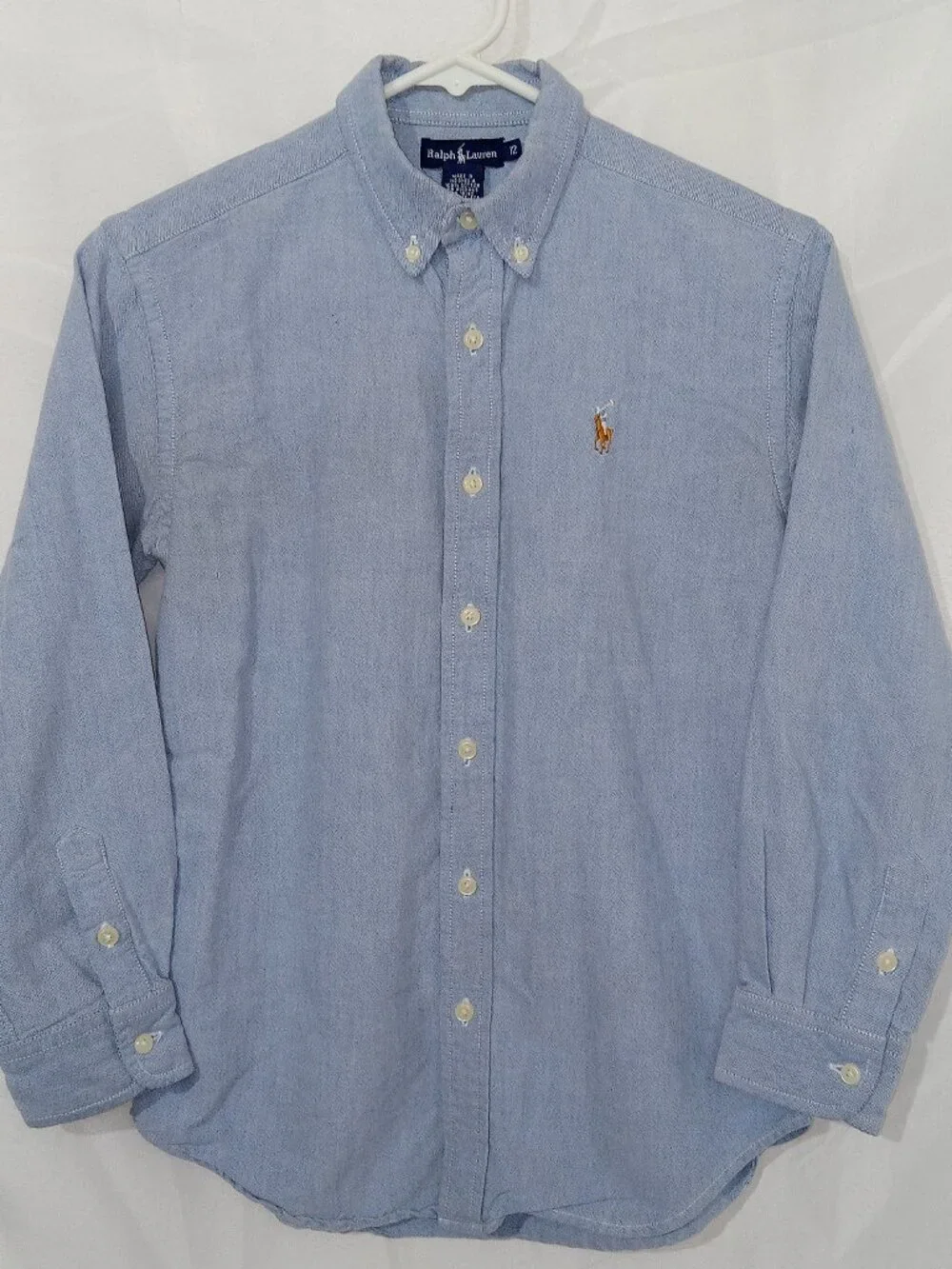 Ralph Lauren Boy's Size 12 Chambray Blue Cotton Button Down Polo Preppy